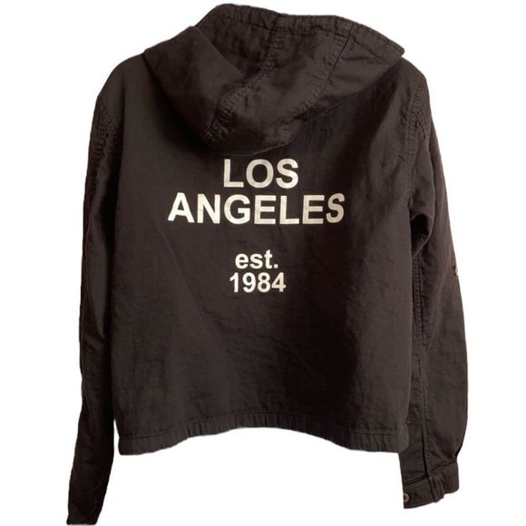 Forever 21 black Los Angeles hooded jacket coat size XS - Picture 1 of 6